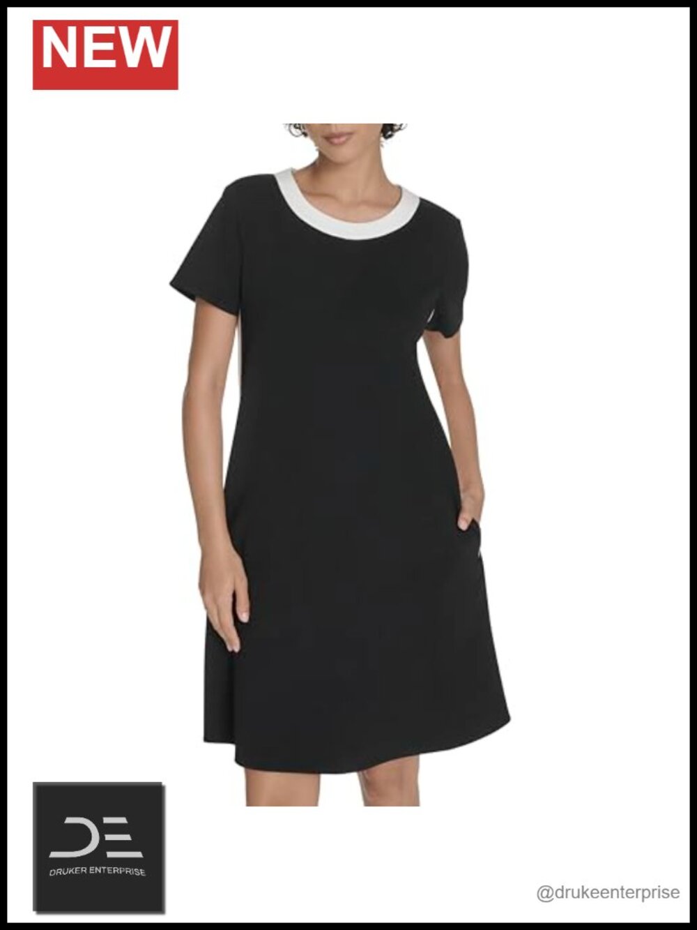 Short Sleeve Scuba Crepe Shift Dress Scoop Neck Work